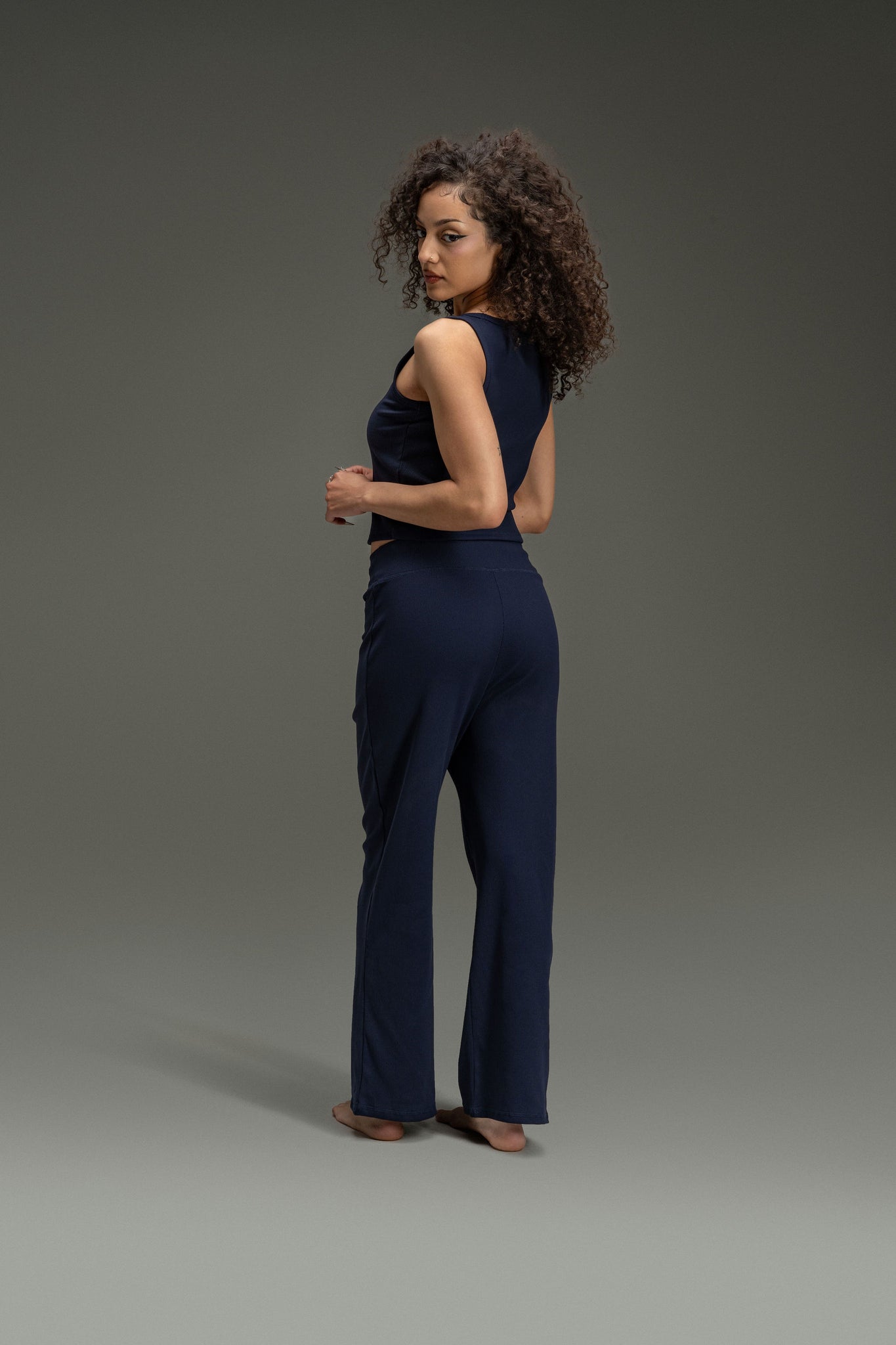 Rib Relaxed Pants 26"- Navy Blue