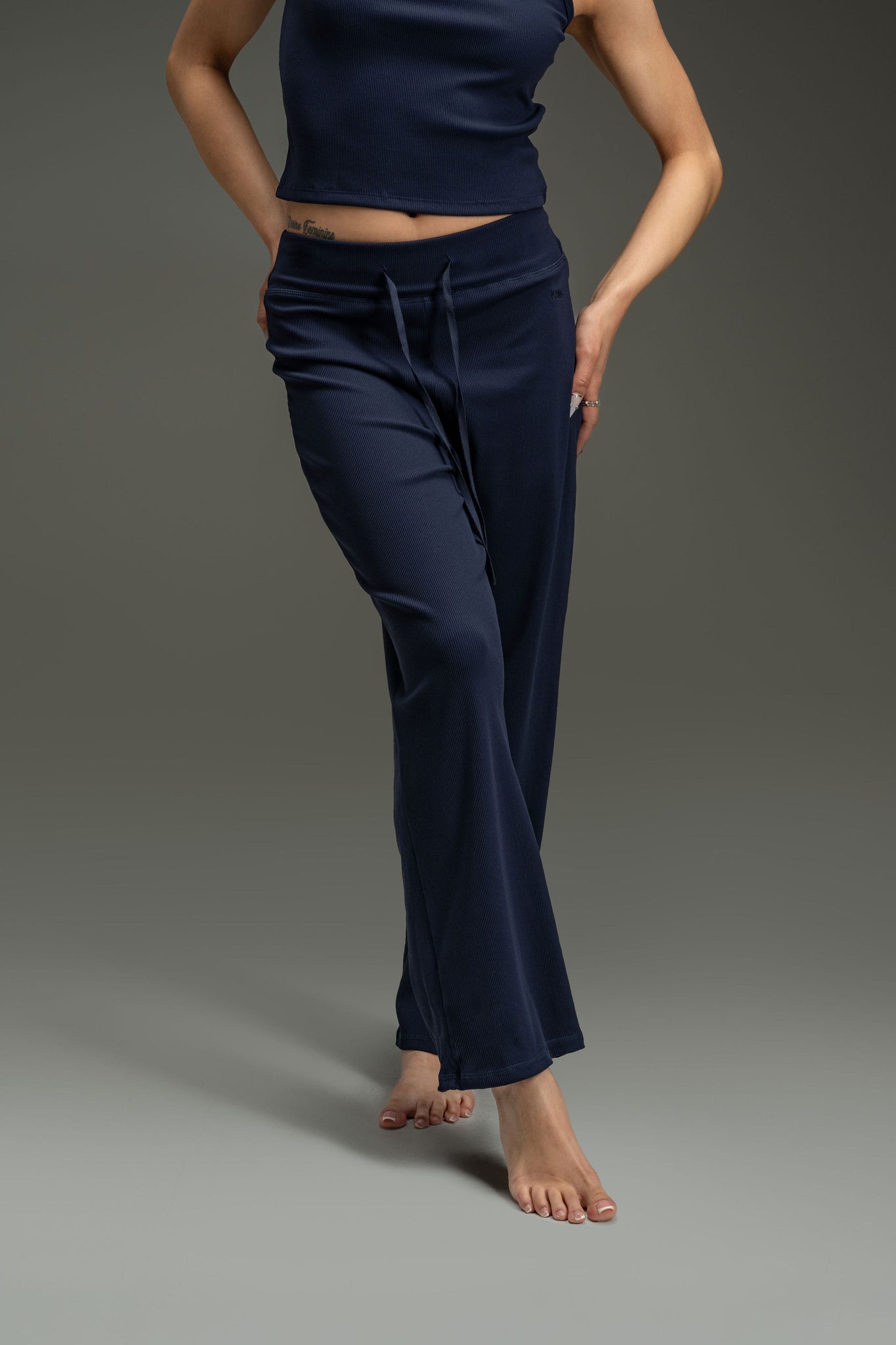 Rib Relaxed Pants 26"- Navy Blue