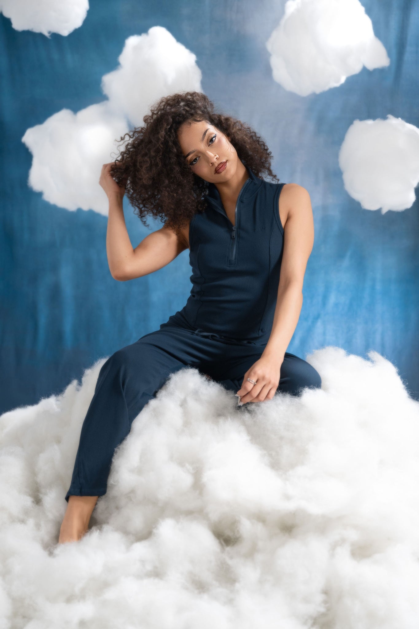 Rib Relaxed Pants 26"- Navy Blue